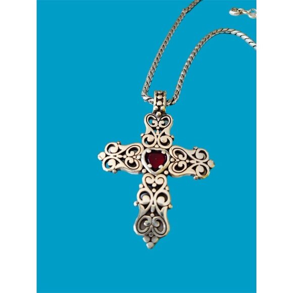 BRIGHTON Endless Love Cross Necklace Ruby Red Heart W/pouch - Picture 5 of 7
